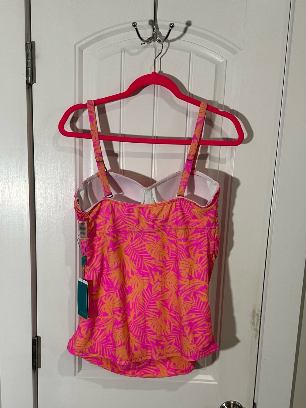 HEAT Swimwear, Tankini Set, Pink & Orange Tropical Palm, Size XL - Picture 4 of 16